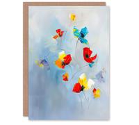 Artery8 Greeting Card Bright Blue Sky Abstract Flowers Painting Sweet Blank For Him Or Her Art Birthday Card