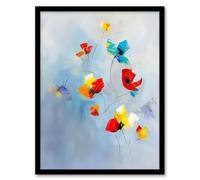 Artery8 Bright Blue Sky Abstract Flowers Painting Sweet Living Room Artwork Framed Wall Art Print A4