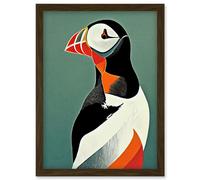Artery8 Bright Bold Colourful Atlantic Puffin Bird Portrait Artwork Framed Wall Art Print A4 in Brown Artery8 Brown