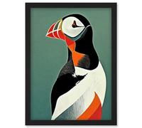 Wee Blue Coo Bright Bold Colourful Atlantic Puffin Bird Portrait Artwork Framed Wall Art Print A4