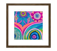 Artery8 Bright Bold Modern Abstract Floral Watercolour Mandala Square Wooden Framed Wall Art Print Picture 8X8 Inch in Brown Artery8 Brown