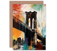 Artery8 Bright Brooklyn Bridge NYC for Him or Her Man Woman Birthday Thank You Congratulations Blank Art Greeting Card