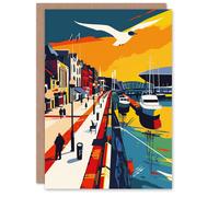 Artery8 Greeting Card Bright Colourful Cardiff Bay Artwork Bold Sunset Blank For All Him Or Her Art Birthday Card