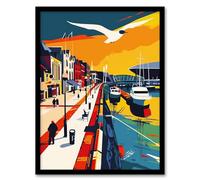 Artery8 Bright Colourful Cardiff Bay Artwork Bold Sunset Living Room Artwork Framed Wall Art Print A4