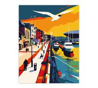 Artery8 Bright Colourful Cardiff Bay Artwork Bold Sunset Living Room Large Wall Art Poster Print Thick Paper 18X24 Inch
