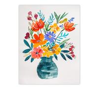 Bright Colourful Flower Bouquet Vase Watercolour Wall Art Print Artery8 Multi W18 inch x H24 inch