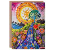 Artery8 Bright Colourful Hippy Artwork Flowers Sun Trees Greeting Birthday Card Him Her All Blank