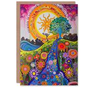 Artery8 Bright Colourful Hippy Artwork Flowers Sun Trees Greeting Birthday Card Him Her All Blank
