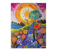 Artery8 Bright Colourful Hippy Artwork Flowers Sun Trees Living Room Extra Large XL Wall Art Poster Print