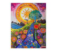 Artery8 Unframed Wall Art Bright Colourful Hippy Artwork Flowers Sun Trees - 12X16 Inch