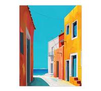 Artery8 Bright Colourful Mediterranean Italian Painting Bathroom Toilet Extra Large XL Wall Art Poster Print