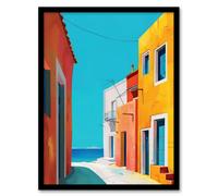 Artery8 Bright Colourful Mediterranean Italian Painting Framed Art Print | Size: A4 Artery8 Multicolor A4