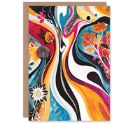 Artery8 Greeting Card Bright Colourful Psychedelic Floral Painting Blank For Him Or Her Art Birthday Card