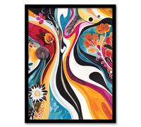 Artery8 Bright Colourful Psychedelic Floral Painting Framed Art Print | Size: A4 Artery8 Multicolor A4
