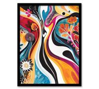 Artery8 Bright Colourful Psychedelic Floral Painting Wall Art Print - A4 Size