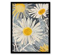 Artery8 Bright Daisy Flowers Bloom Artwork Light Floral Framed Art Print in Blue | Size: W12" x H16" Artery8 Blue W12" x H16"