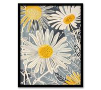 Artery8 Bright Daisy Flowers Bloom Artwork Light Floral Living Room Artwork Framed Wall Art Print A4