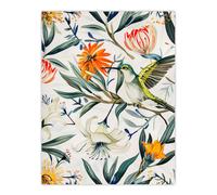 Artery8 Bright Exotic Flower Pattern with Hummingbird Wall Art Print in Green | Size: W24" x H32" Artery8 Green W24" x H32"