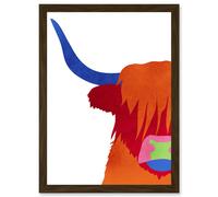 Artery8 Bright Highland Scottish Cow Bull Coo Colourful Artwork Framed Wall Art Print A4 in Brown Artery8 Brown