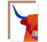 Artery8 Bright Highland Scottish Cow Bull Coo Colourful Greetings Card Artery8 Multicolor