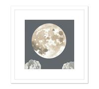 Artery8 Bright Huge Full Harvest Moon Over Mountain Peaks Square Wooden Framed Wall Art Print Picture 8X8 Inch in White Artery8 White