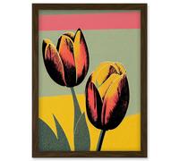 Wee Blue Coo Bright Modern Silkscreen Tulip Blooms Stencil Dusky Pink Sage Green Mustard Yellow Artwork Framed Wall Art Print A4