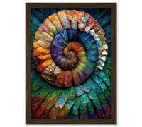 Artery8 Bright Multicoloured Ammonite Fossil Artwork Framed Wall Art Print A4 in Brown Artery8 Brown