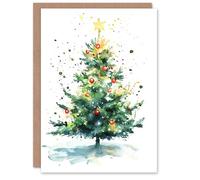Artery8 Bright Star Decorated Tree Blank For Him Or Her Art Xmas Festive Christmas Card