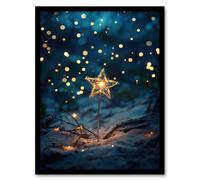 Artery8 Bright Star Sparkler on Sand Magical Dreamy Framed Art Print in Blue | Size: A4 Artery8 Blue A4