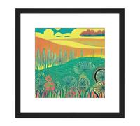 Artery8 Bright Summer Abstract Countryside Scenic Landscape Colourful Painting Square Wooden Framed Wall Art Print Picture 8X8 Inch in Black Artery8 Black