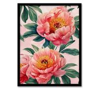 Artery8 Bright Watercolour Pink Peonies Colourful For Living Room Artwork Framed Wall Art Print A4