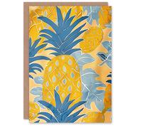 Artery8 Greeting Card Bright Yellow Pineapples Artwork Fruity Fun Blank For Him Or Her Art Birthday Card