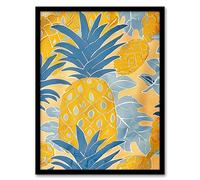 Artery8 Bright Yellow Pineapples Artwork Fruity Fun Living Room Artwork Framed Wall Art Print A4