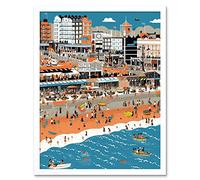 Artery8 Brighton Beach and Palace Pier Modern Abstract Artwork Framed Wall Art Print 9X7 Inch