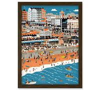 Artery8 Brighton Beach and Palace Pier Modern Abstract Artwork Framed Wall Art Print A4