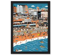 Artery8 Brighton Beach & Palace Pier Modern Abstract Artwork Framed Wall Art Print A4 in Black Artery8 Black