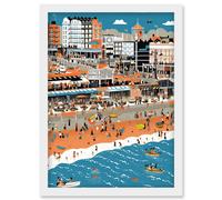 Artery8 Brighton Beach & Palace Pier Modern Abstract Artwork Framed Wall Art Print A4 in White Artery8 White