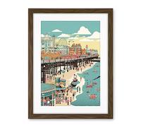 Artery8 Brighton Beach Pier and Sandy Summer Scene Artwork Framed Wall Art Print 18X24 Inch
