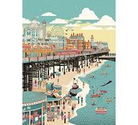 Artery8 Brighton Beach Pier and Sandy Summer Scene Large Wall Art Poster Print Thick Paper 18X24 Inch