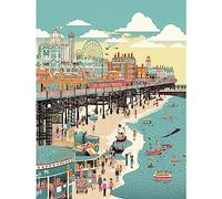 Artery8 Brighton Beach Pier and Sandy Summer Scene Large XL Wall Art Canvas Print