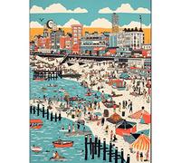 Artery8 Brighton Beach Warm Summer Day Colourful Scene Art Print Canvas Premium Wall Decor Poster Mural