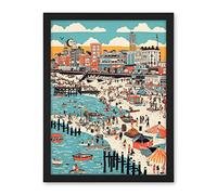 Artery8 Brighton Beach Warm Summer Day Colourful Scene Artwork Framed Wall Art Print 18X24 Inch
