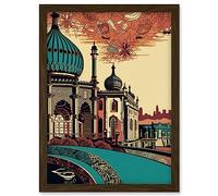 Artery8 Brighton City Royal Pavilion Ornate Illustration Artwork Framed Wall Art Print A4