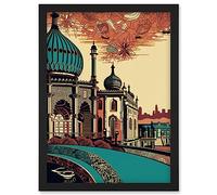 Artery8 Brighton City Royal Pavilion Ornate Illustration Artwork Framed Wall Art Print A4