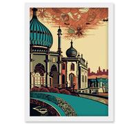 Brighton City Royal Pavilion Ornate Illustration Artwork Framed Wall Art Print A4 Artery8 White One Size