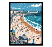 Artery8 Brighton Pier Beach Holiday Colourful Painting Living Room Art Print Framed Poster Wall Decor 12x16 inch