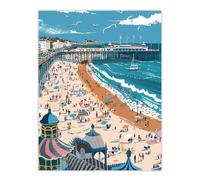 Artery8 Brighton Pier Beach Holiday Colourful Painting Living Room Large Wall Art Poster Print Thick Paper 18X24 Inch