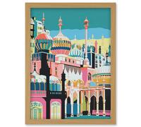 Brighton Royal Pavilion Multicoloured Architecture Artwork Framed Wall Art Print A4 Artery8 Light Oak One Size