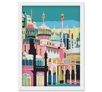 Artery8 Brighton Royal Pavilion Multicoloured Architecture Artwork Framed Wall Art Print A4 in White Artery8 White