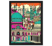 Artery8 Brighton Royal Pavilion Palace Vibrant Detailed Artwork Framed A3 Wall Art Print
